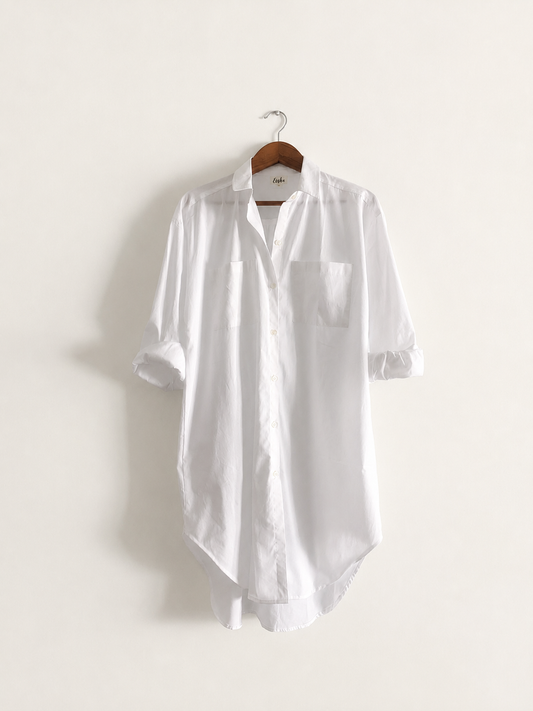 Women's shirt dress in white poplin -  front image