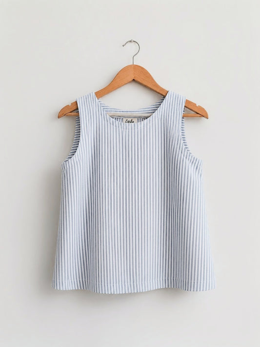 Women's sleeveless top made with cotton linen in light blue - front image