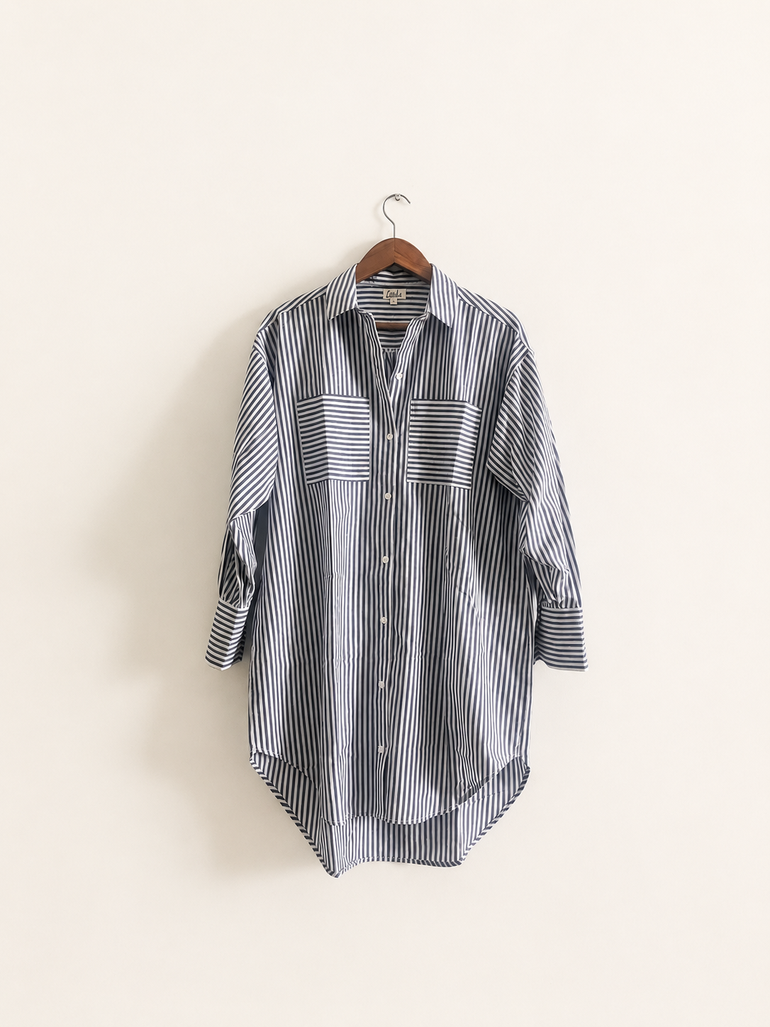 Chemise surdimensionnée pour femmes | Impression en bloc | Bleu foncé 