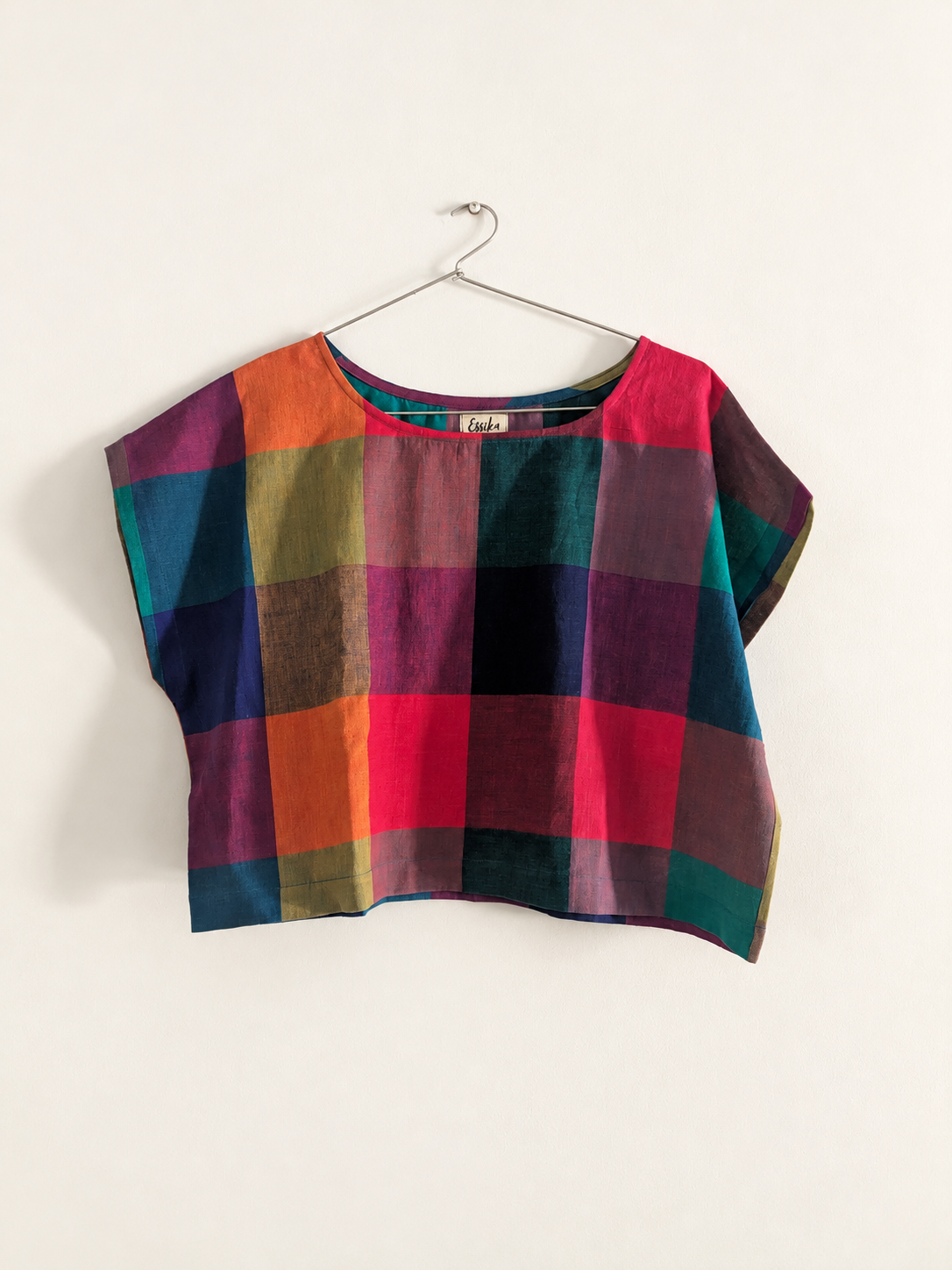 A multicolor  short-sleeve top made with 100% handloom cotton - front image