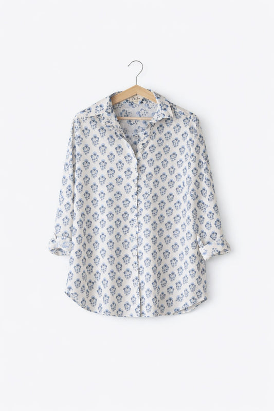 Chemise régulière pour femmes | Impression en bloc | Bleu foncé