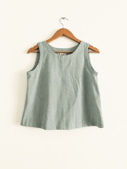 Women's sleeveless top made with cotton linen in green - front image