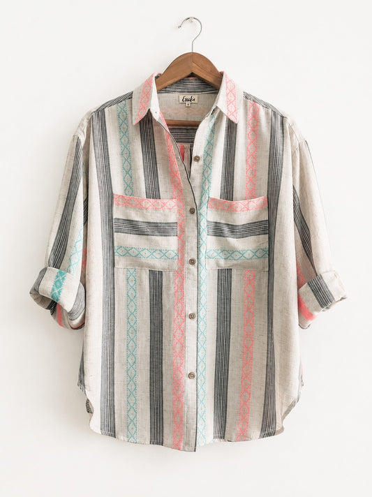Women's Oversized Shirt | Cotton | Multicolour Stripes