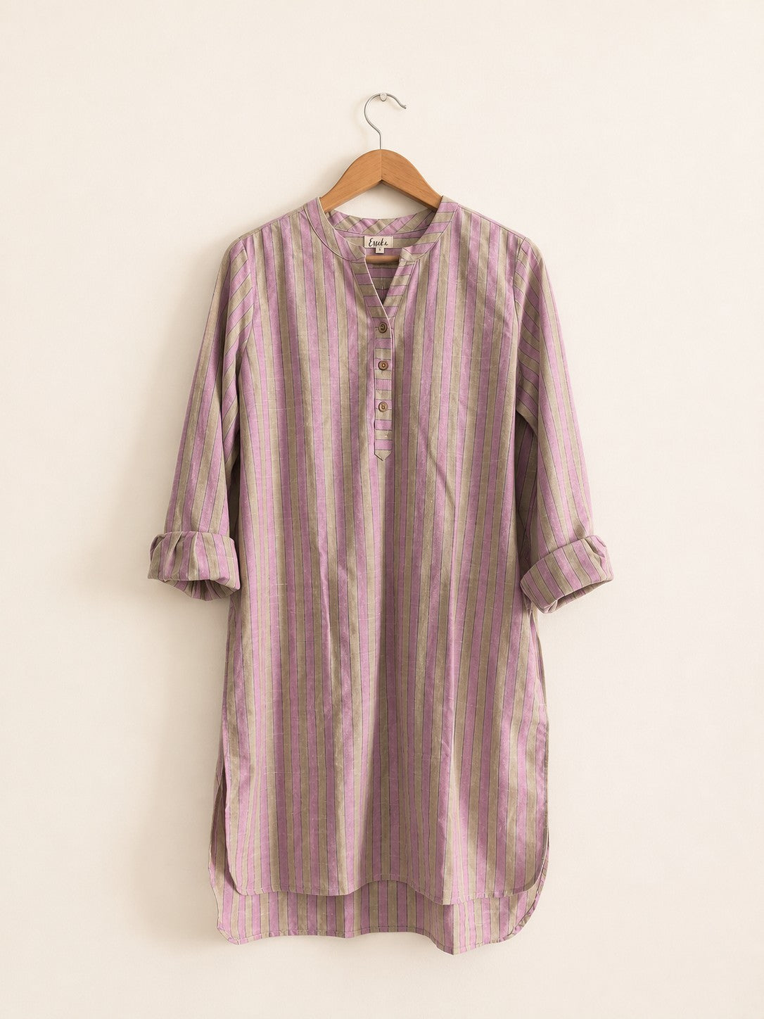 Women's Regular Kurta  | Handloom Cotton |  Pink Stripes