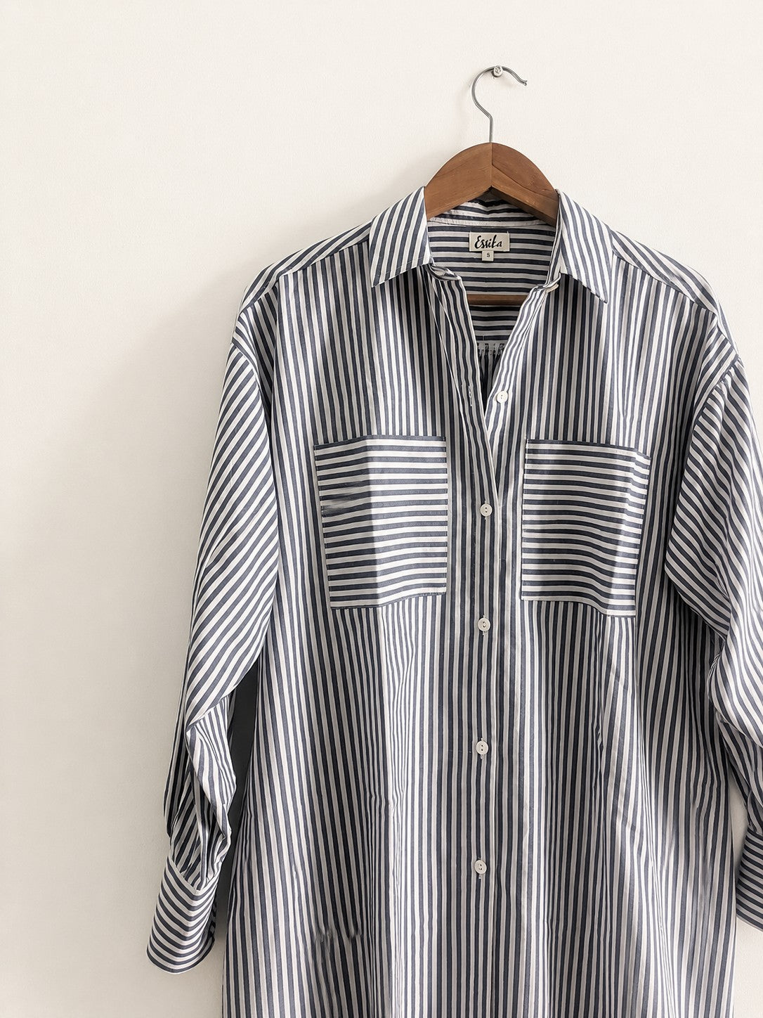Chemise surdimensionnée pour femmes | Impression en bloc | Bleu foncé 