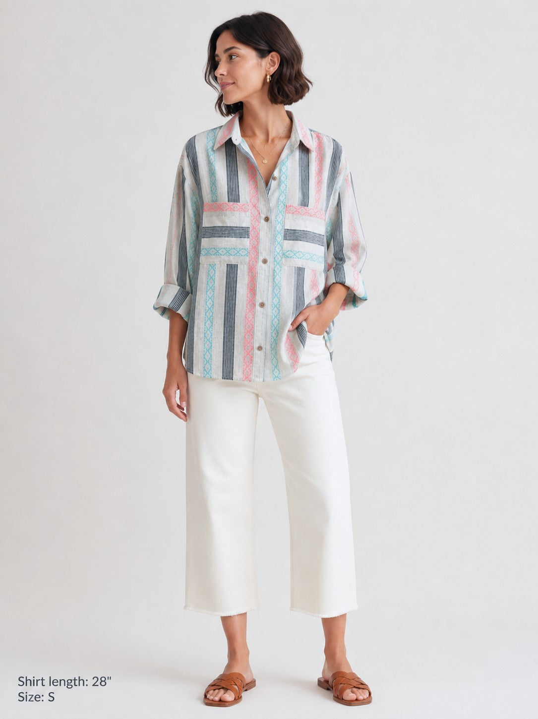 Women's Oversized Shirt | Cotton | Multicolour Stripes