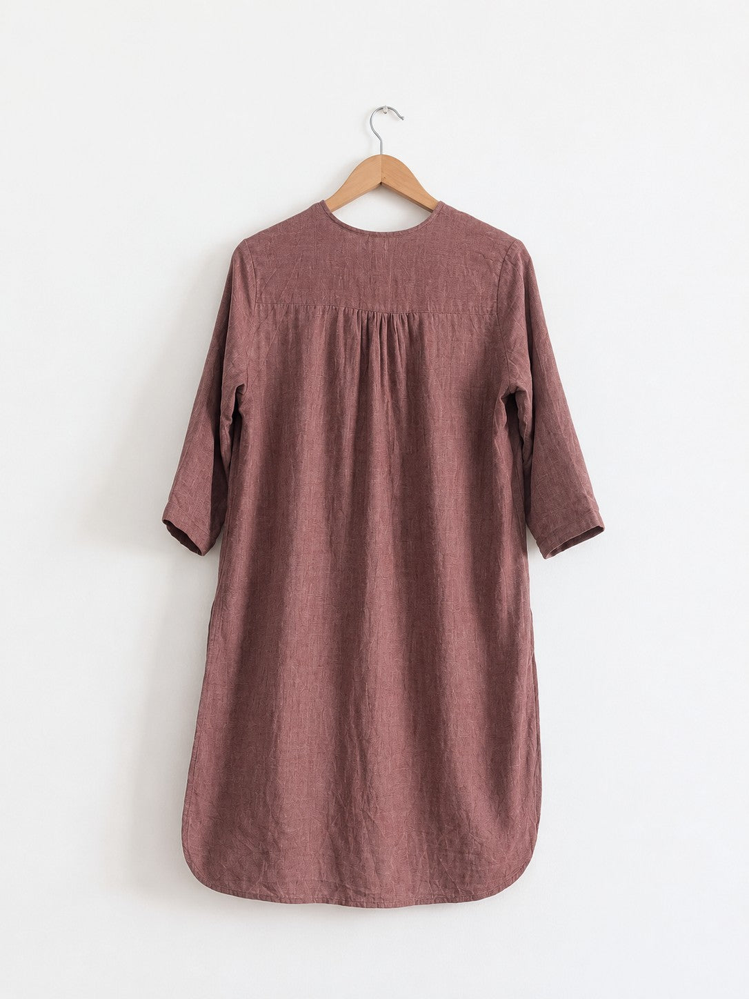 Women's Maroon Cotton Kurta with 3/4 Sleeves and Round Neck – Back View