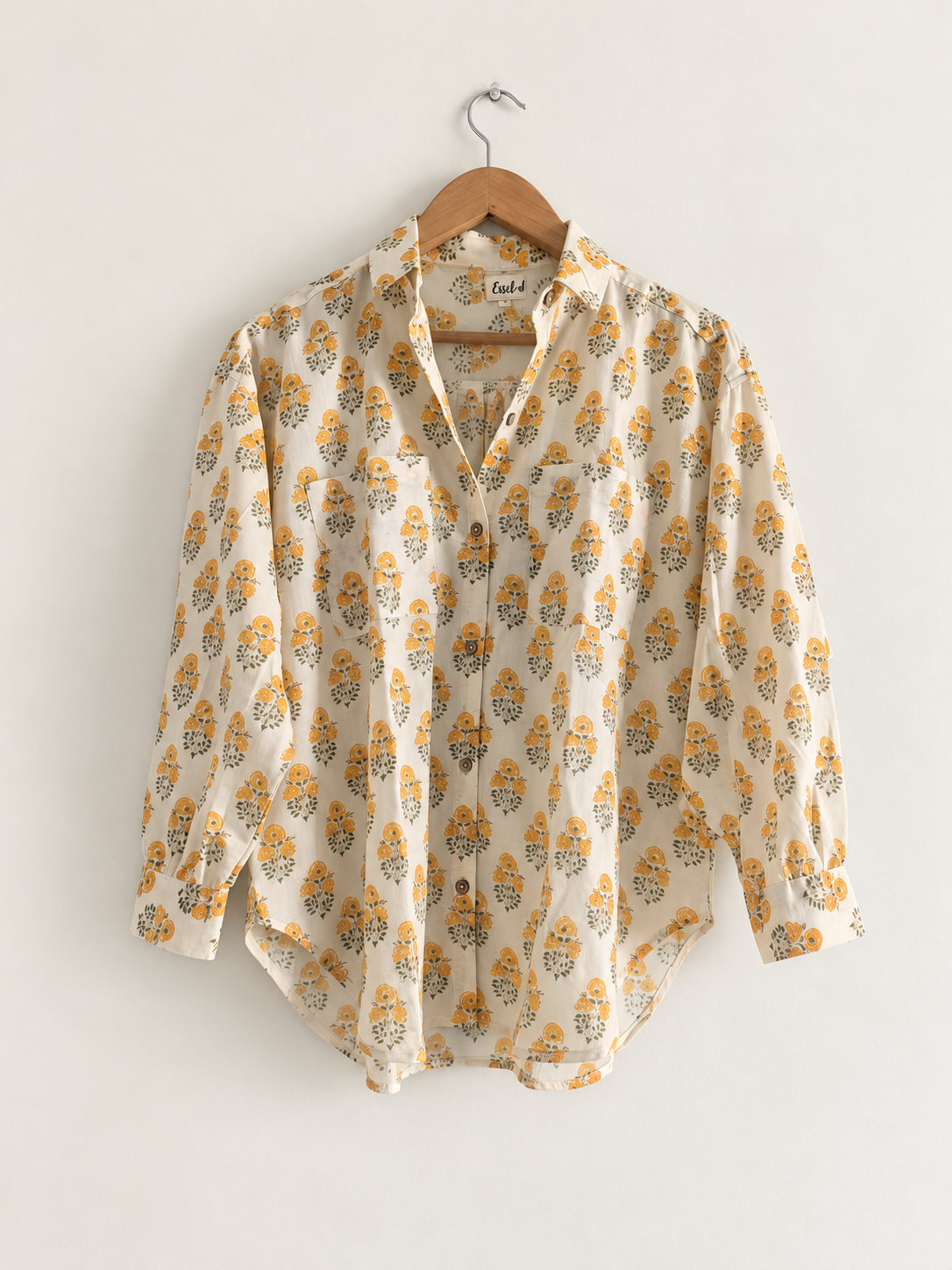 Women's oversized shirt, full sleeves made with cotton voile in yellow - front full image