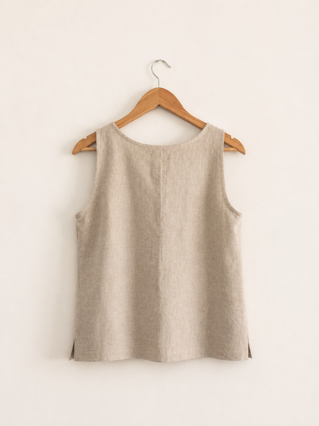 Women's sleeveless top in Beige colour made with jute linen blend - back image