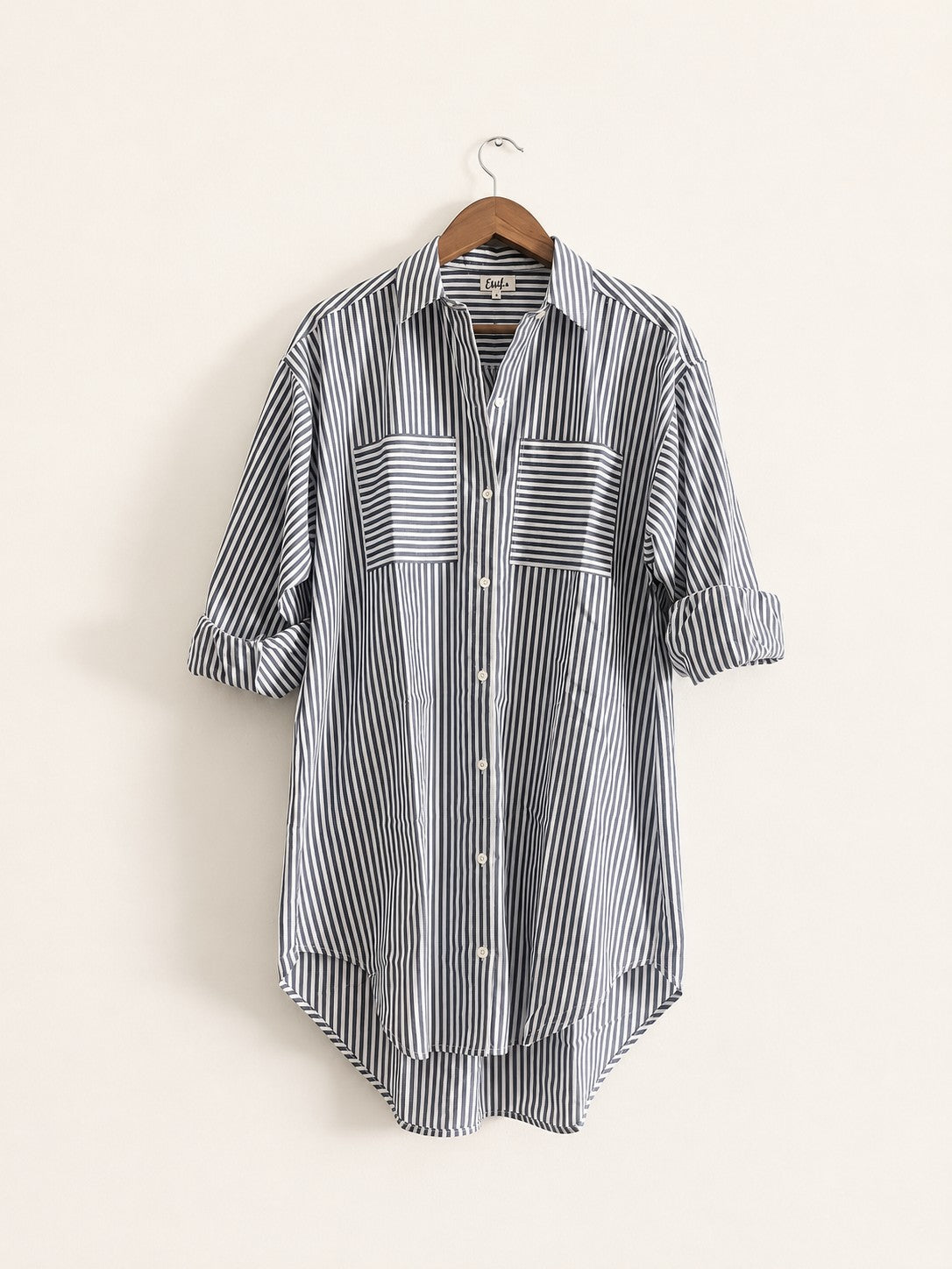 Chemise surdimensionnée pour femmes | Impression en bloc | Bleu foncé 