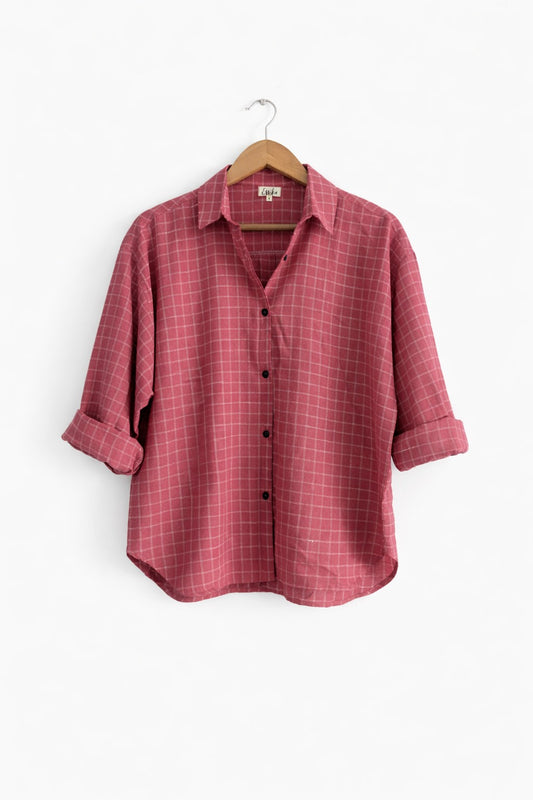 Women's Oversized Shirt | Handloom Cotton | Red Checks