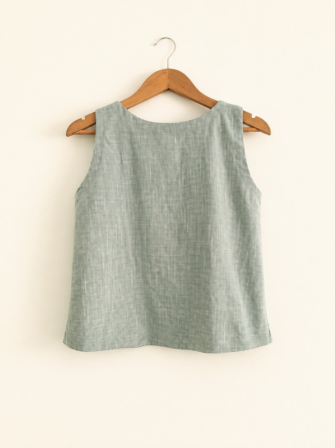 Women's sleeveless top made with cotton linen in green - back image
