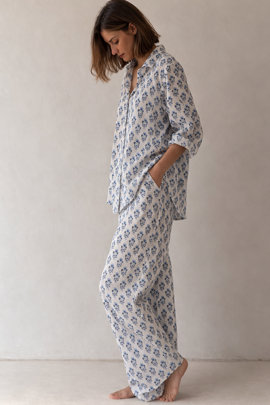 Women's shirt and pants | Block Print | Bombay Sapphire