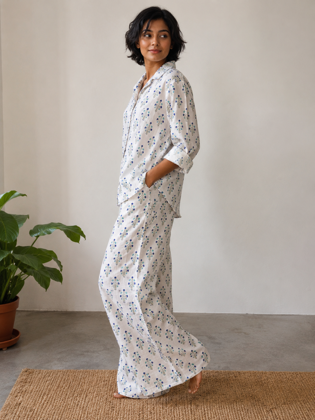 Women's Coord Set | Block Print | Teal & Indigo