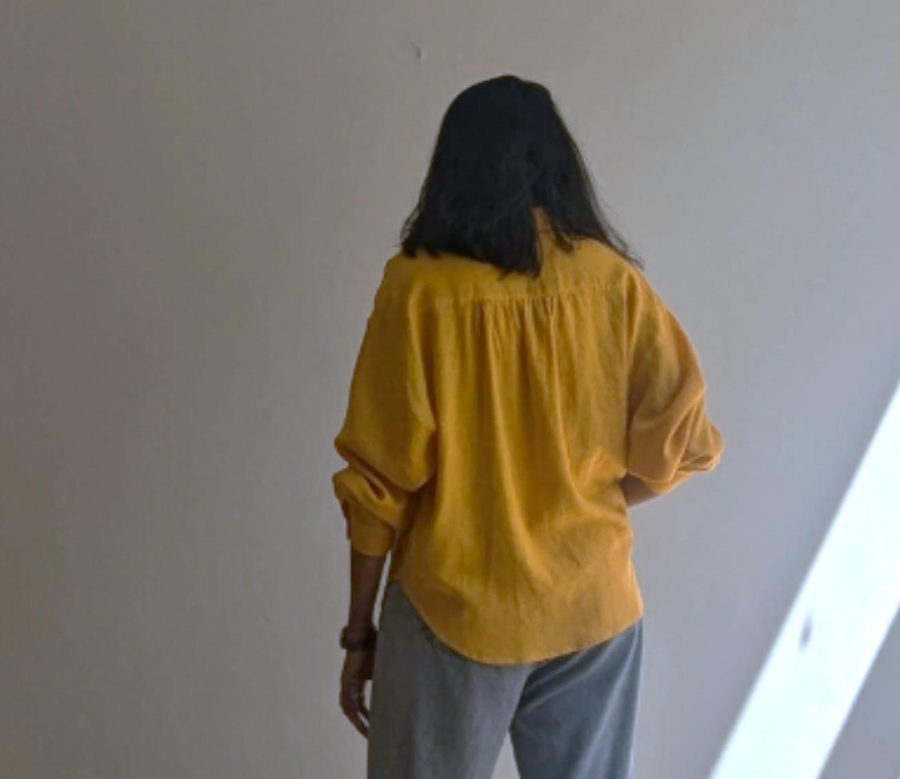 Women's oversize full sleeves shirt in mustard - back image