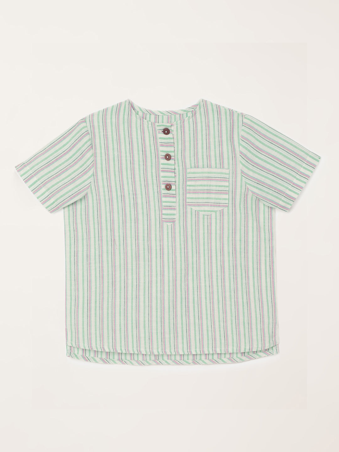 Boys Handloom Cotton Green Stripes Half Sleeves Shirt 1 yr to 8 yrs - Front
