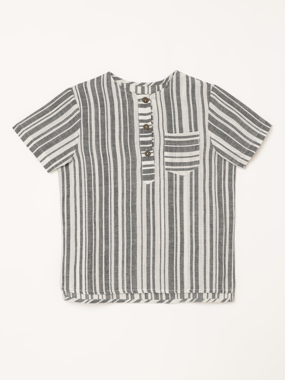 Boys Handloom Cotton Black Stripes Half Sleeves Shirt 1 yr to 8 yrs - Front