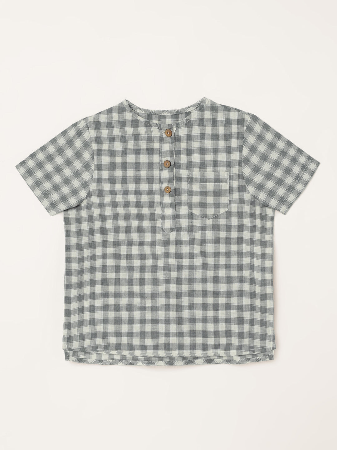 Boys Handloom Cotton Grey Checks Half Sleeves Shirt 1 yr to 8 yrs - Front