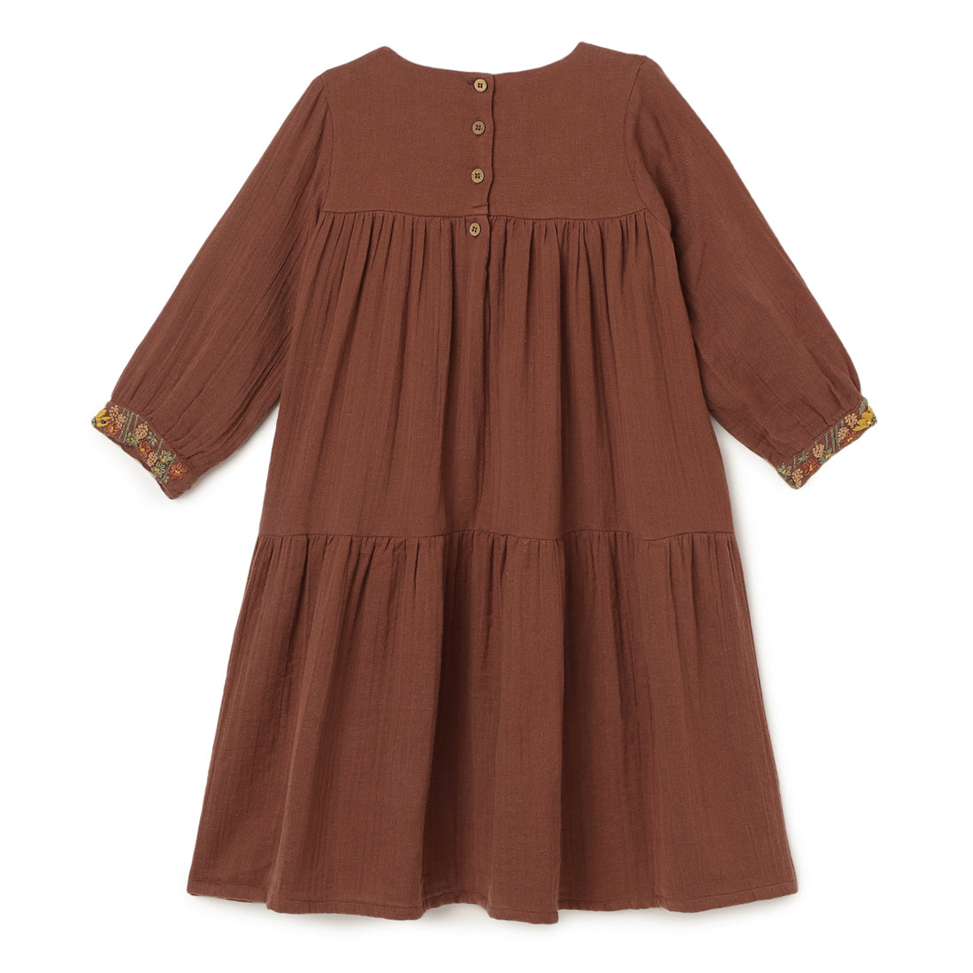 Girls Embroidered Cotton Dress Rust Brown - 1 yr to 8 yrs - Back