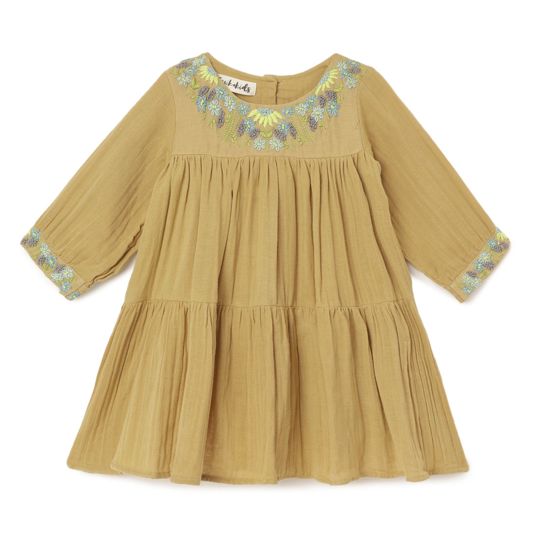 Girls Embroidered Cotton Dress Yellow - 1 yr to 8 yrs - Front