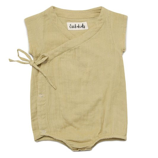 Cotton Baby Wrap Rompers - Lemon - 0 to 6 months - Front