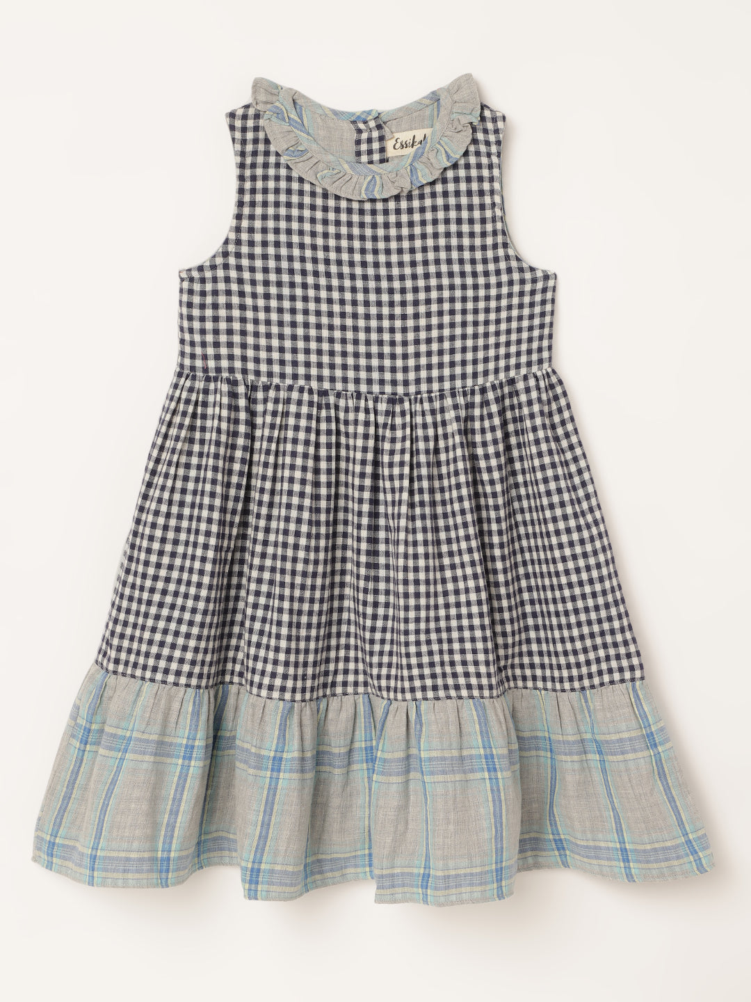 Girls Sleeveless Cotton Blue Checks Dress - 1yr to 8 yrs - Front
