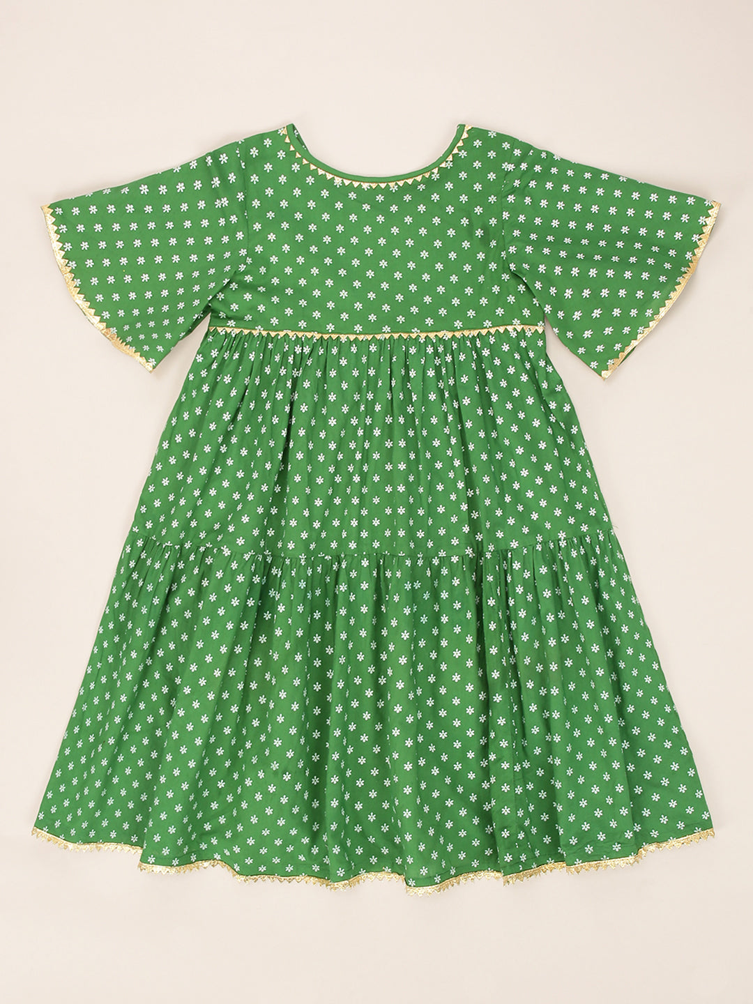 Girls Cotton Green Dress - 4 yrs to 12 yrs - Back