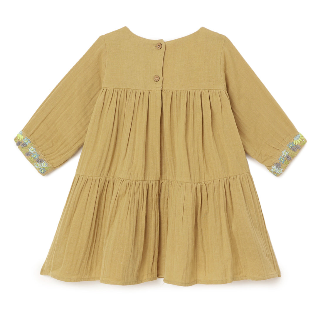 Girls Embroidered Cotton Dress Yellow - 1 yr to 8 yrs - Back