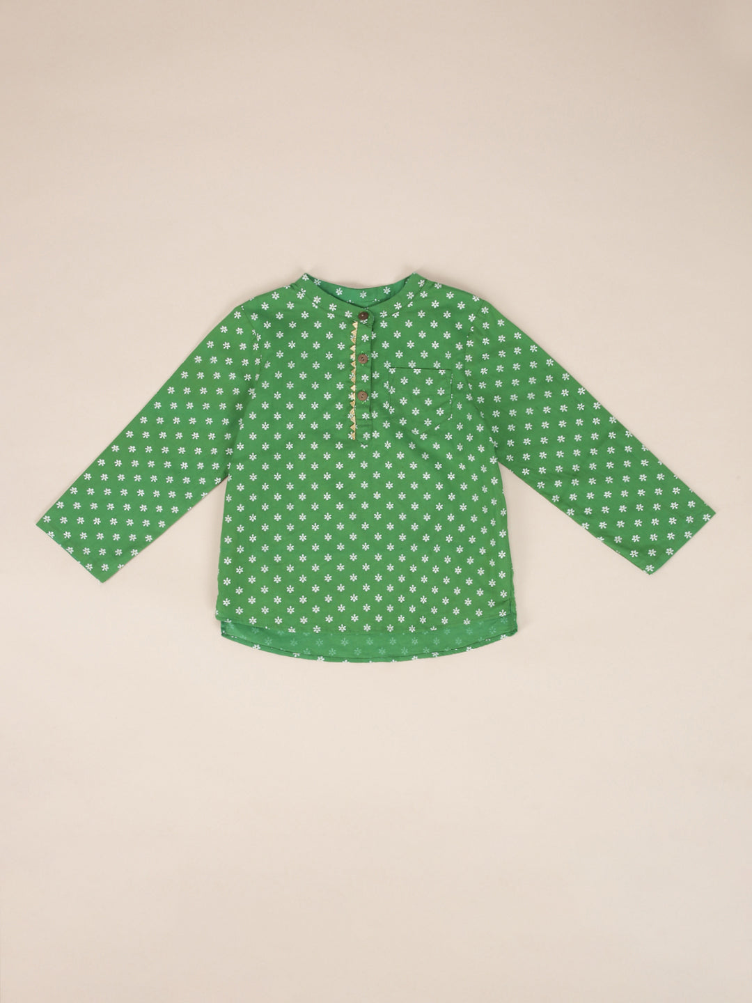 Boys Cotton Shirt Full Sleeves Green - 2 yrs to 12 yrs - Front