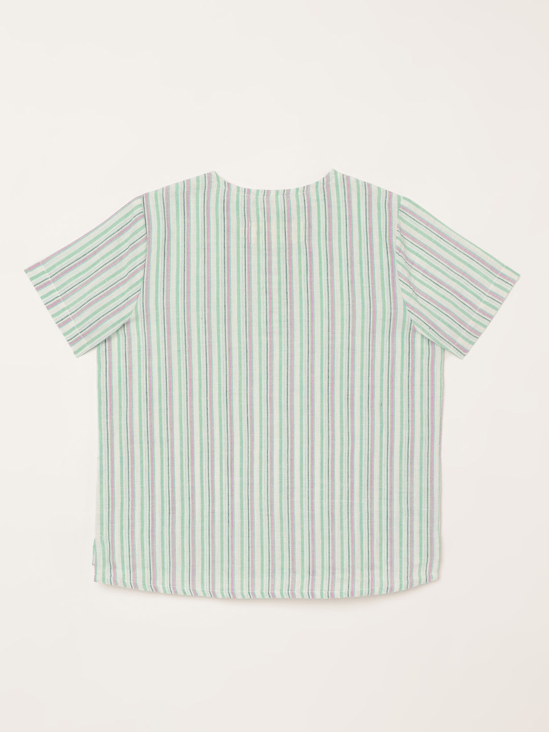 Boys Handloom Cotton Green Stripes Half Sleeves Shirt 1 yr to 8 yrs - Back