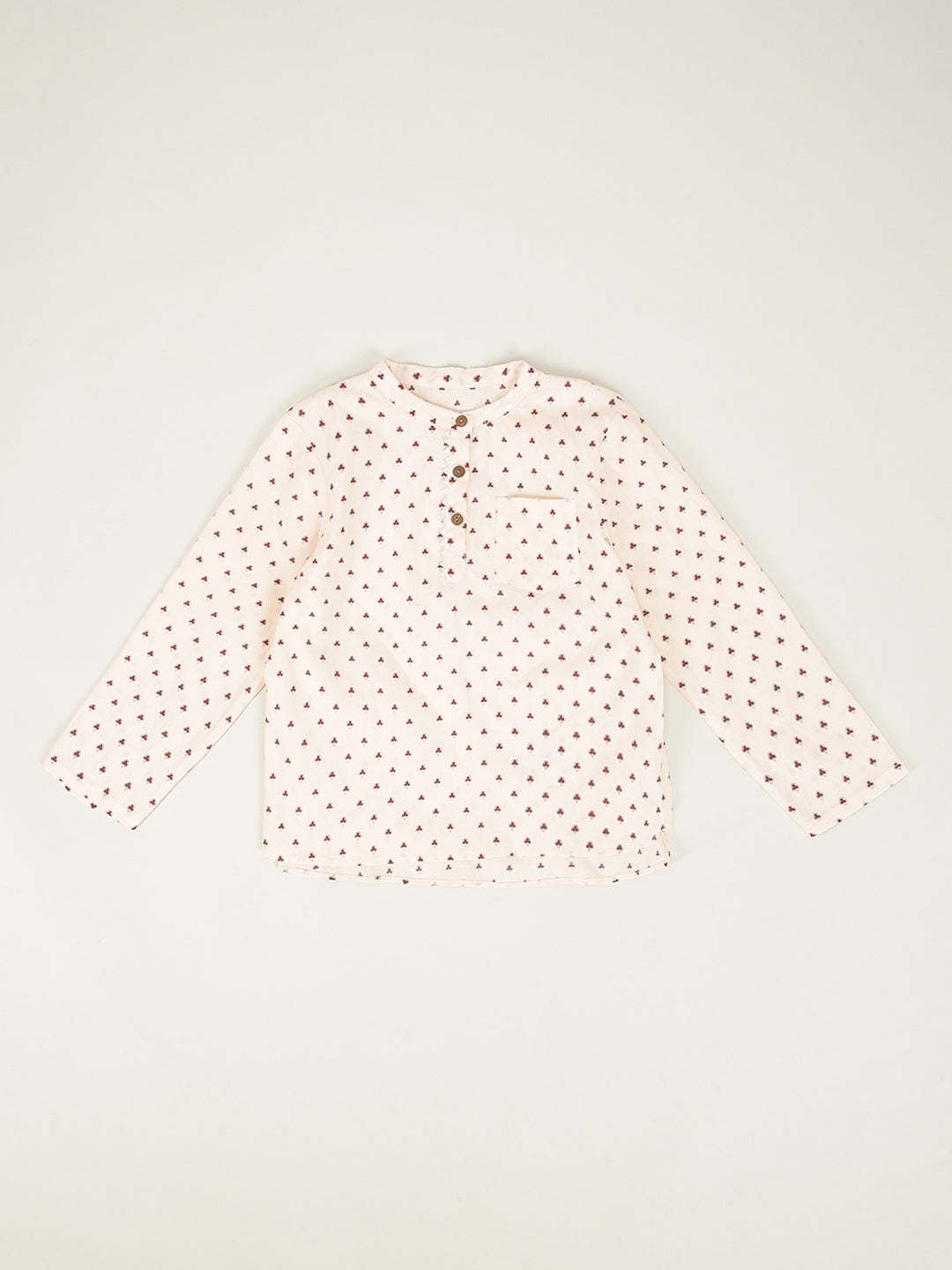 Boys Cotton Shirt Full Sleeves Peach Clover Print - 2 yrs to 12 yrs - Front