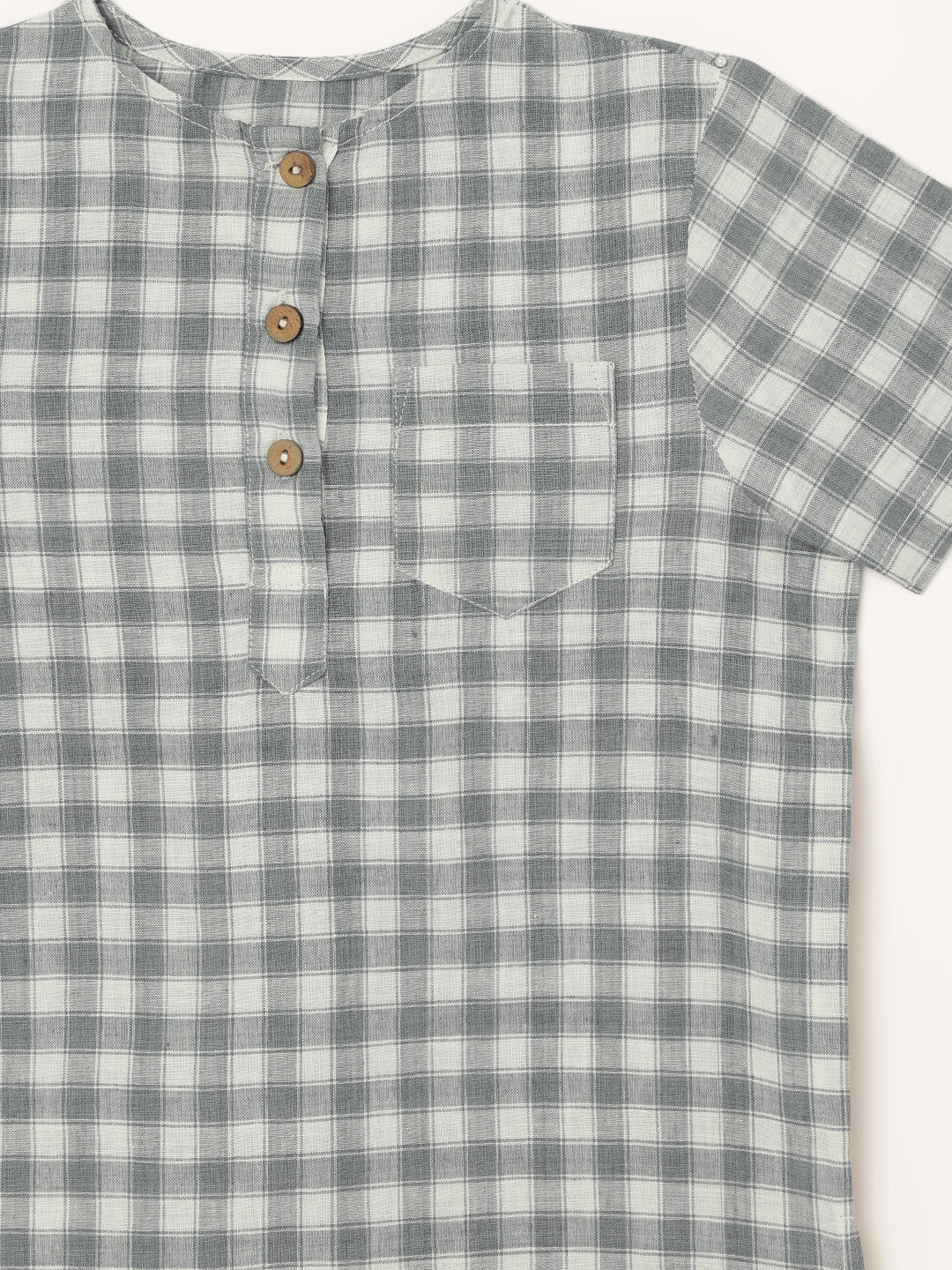 Boys Handloom Cotton Grey Checks Half Sleeves Shirt 1 yr to 8 yrs - Close-up