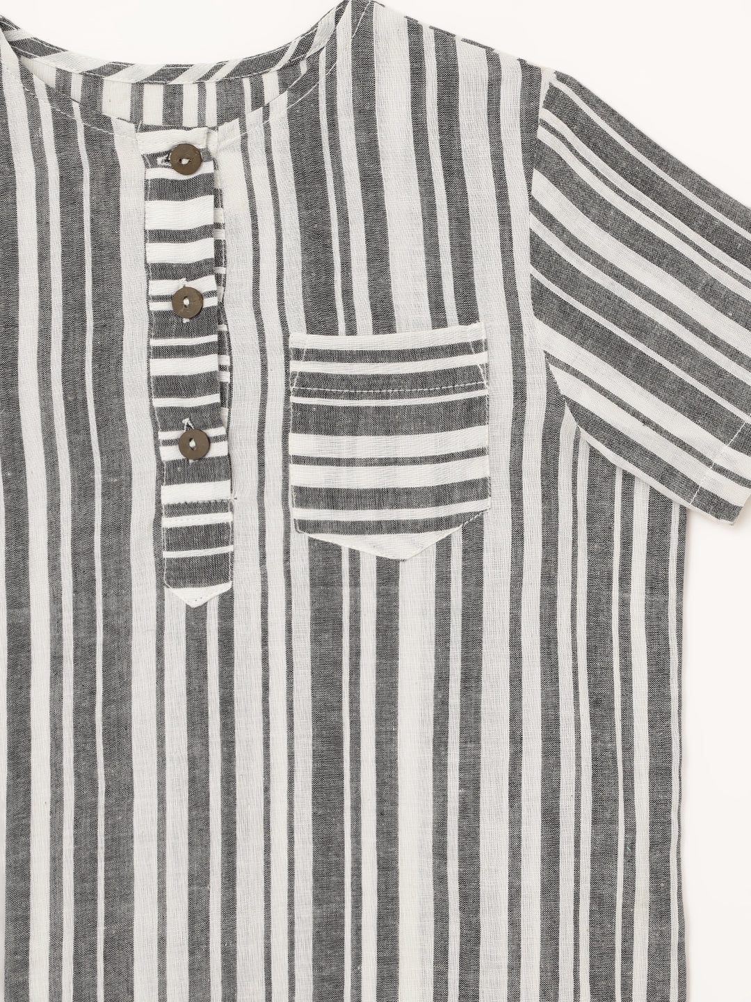 Boys Handloom Cotton Black Stripes Half Sleeves Shirt 1 yr to 8 yrs - Close-up
