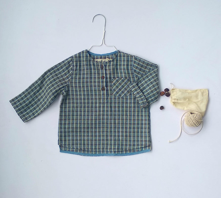 Boys Handloom Cotton Full Sleeves Shirt, Chocolate- 1 Yr to 8 Yrs Front 