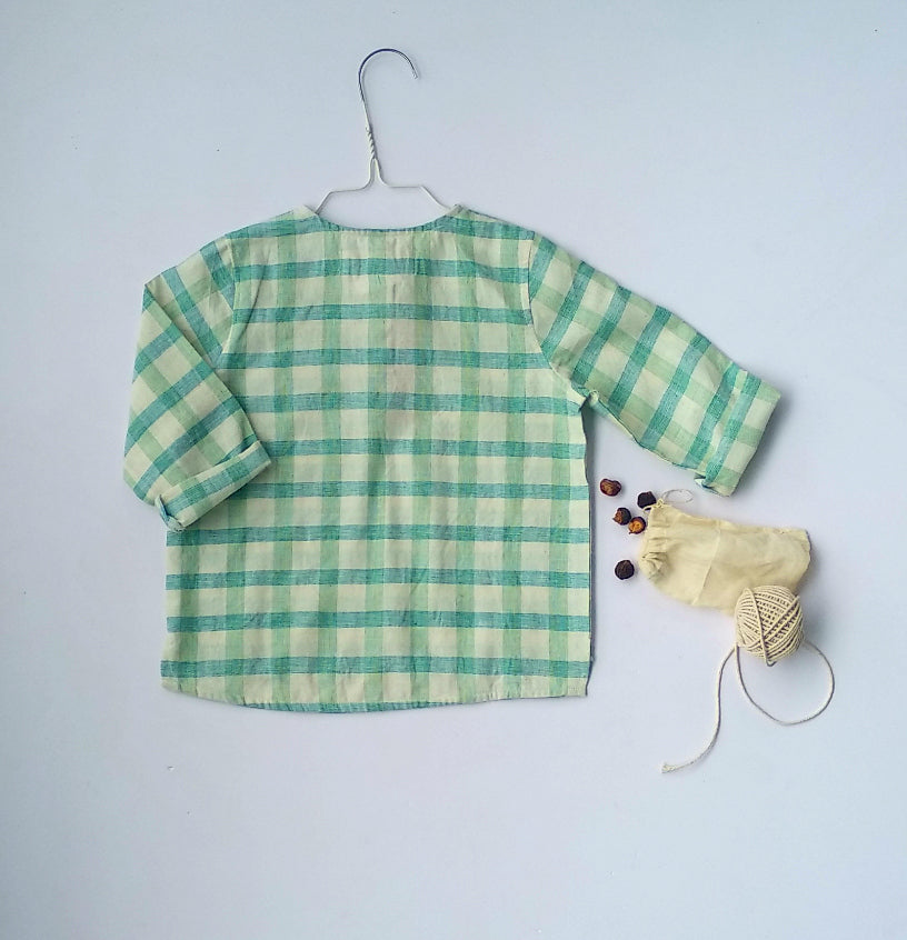 Boys Handloom Cotton Full Sleeves Shirt, Fresh Mint  - 1 Yr to 8 Yrs Back