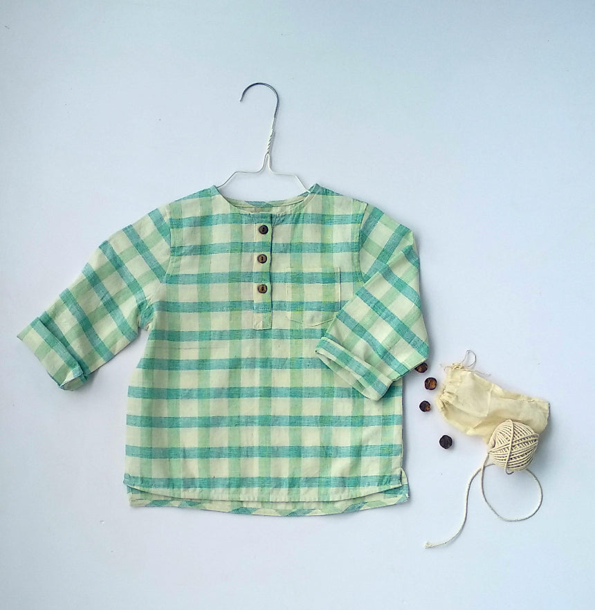 Boys Handloom Cotton Full Sleeves Shirt, Fresh Mint  - 1 Yr to 8 Yrs Front 