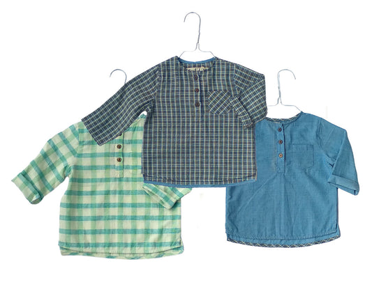 Boys Handloom Cotton Full Sleeves Shirts in 3 colors, Chocolate, Fresh Mint and Azure - 1 Yr to 8 Yrs Front 