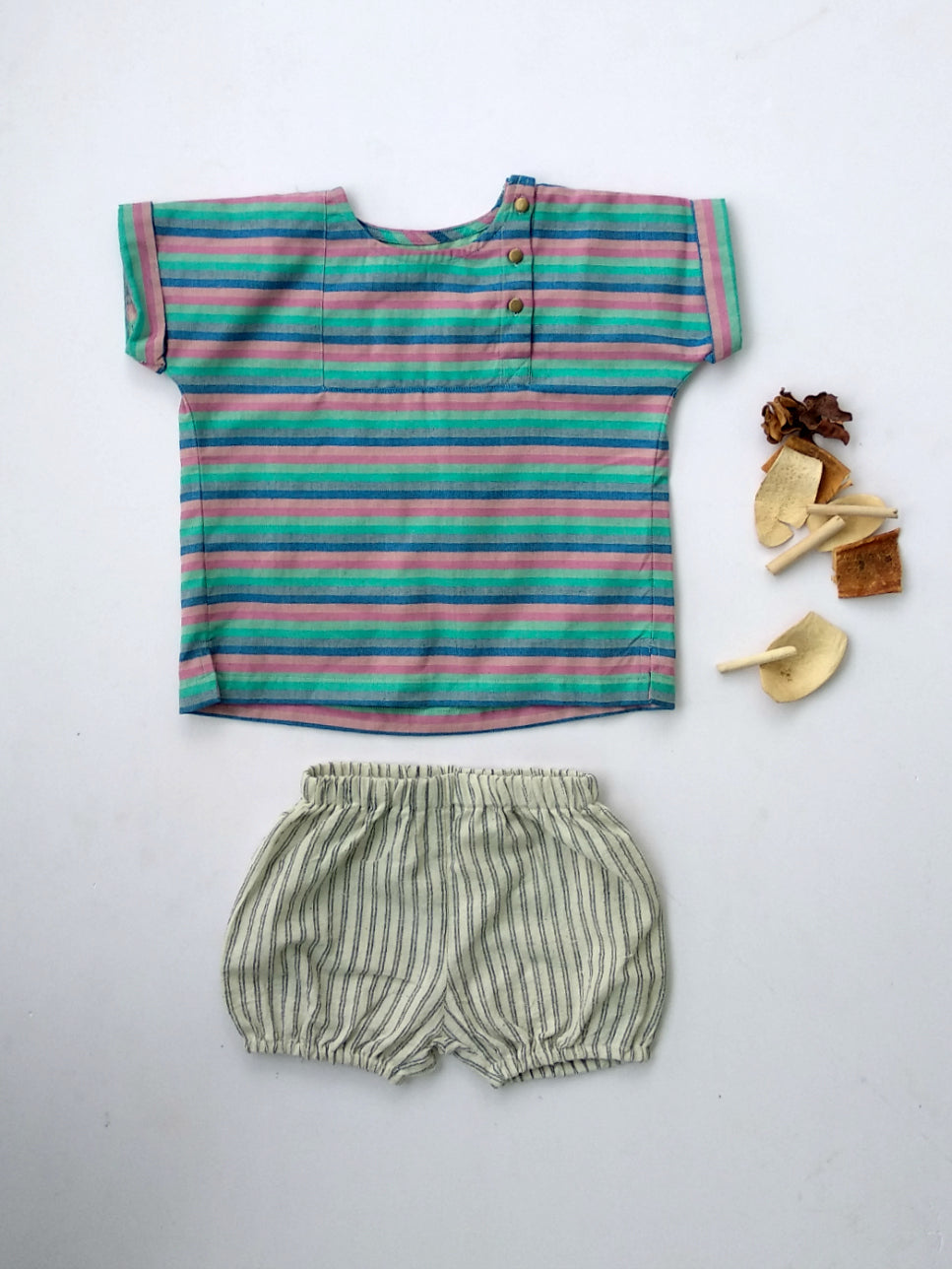 Cotton Tunic in Green Stripes - 1 yr to 8 yrs - Front